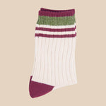 Load image into Gallery viewer, Mid-Calf Socks- Cream/Khaki, Striped Cuff
