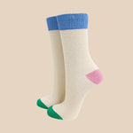 Load image into Gallery viewer, Glitter Socks - Cream/Denim Blue, Pink &amp; Green
