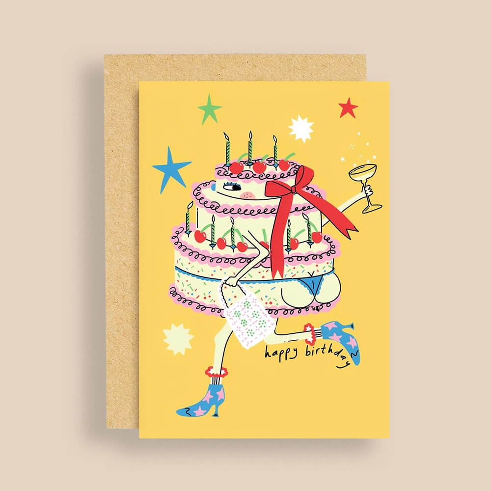 Cake in Boots Birthday Card by Eat The Moon