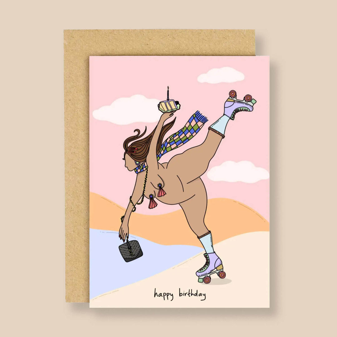 Skater Girl Brings Cake Greeting Card by Eat The Moon