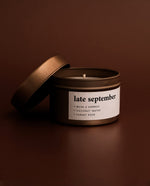 Load image into Gallery viewer, late september | small rose gold tin candle
