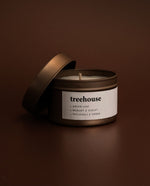 Load image into Gallery viewer, treehouse | small rose gold tin candle
